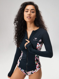 4 Womens Full Long Sleeve Zipped Rash Vest Black ERJWR03720 Roxy