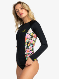 1 Womens ROXY Active Long Sleeve Zipped Rash Vest Black ERJWR03733 Roxy
