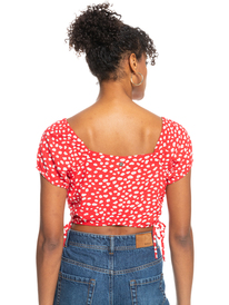 4 Dear Amor Printed Short Sleeve Crop Top Red ERJWT03535 Roxy