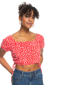 0 Dear Amor Printed Short Sleeve Crop Top Red ERJWT03535 Roxy