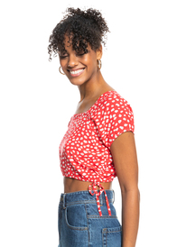1 Dear Amor Printed Short Sleeve Crop Top Red ERJWT03535 Roxy