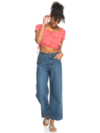 3 Dear Amor Printed Short Sleeve Crop Top Red ERJWT03535 Roxy