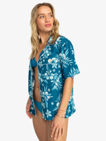 7 Roxy Life Button Up Mai Tai - Camisa de Manga Corta para Mujer Azul ERJWT03587 Roxy