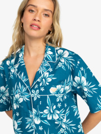 8 Roxy Life Button Up Mai Tai - Camisa de Manga Corta para Mujer Azul ERJWT03587 Roxy