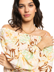 8 Womens Sunset Kiss Puff Sleeve Top Green ERJWT03606 Roxy