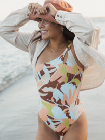 2 Womens Floraldelic One-Piece Swimsuit Brown ERJX103492 Roxy