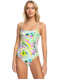 0 Womens Rave Wave High Leg One-Piece Swimsuit Green ERJX103609 Roxy