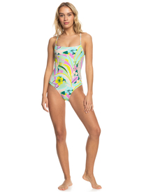 2 Womens Rave Wave High Leg One-Piece Swimsuit Green ERJX103609 Roxy