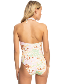 10 Womens Meadow Flowers Halter Neck One-Piece Swimsuit Green ERJX103611 Roxy