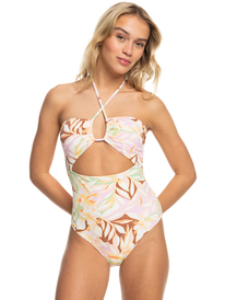6 Womens Meadow Flowers Halter Neck One-Piece Swimsuit Green ERJX103611 Roxy