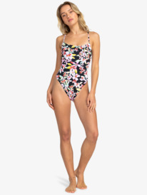 2 Womens Printed Beach Classics High Leg One-Piece Swimsuit Black ERJX103640 Roxy