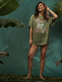 6 Womens Sweet Janis Oversized T-Shirt Green ERJZT05506 Roxy