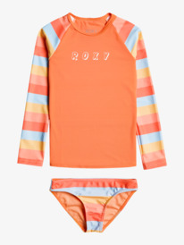 roxy, Girls 2-7 Pretty Sunrise Long Sleeve Rash Vest Set, CERULEAN TW STRIPES (bfn7) PRETTY SUNRISE LS LYCRA SET ERLWR03248