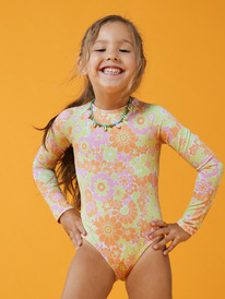 3 Happiness Feeling - Langärmliger Rashguard-Einteiler für Mädchen 2-7 Orange ERLWR03270 Roxy