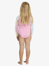 roxy, Girls 2-7 Rainbow Check Long Sleeve One-Piece Swimsuit, BRIGHT WHITE CHECK CHECK (wbb1) RAINBOW CHECK LS ONESIE ERLWR03271