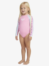 2 Girls 2-7 Rainbow Check Long Sleeve One-Piece Swimsuit White ERLWR03271 Roxy