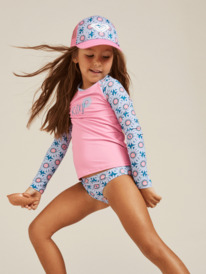 8 Girls 2-7 Bold Florals Long Sleeve Rash Vest Set Green ERLWR03276 Roxy