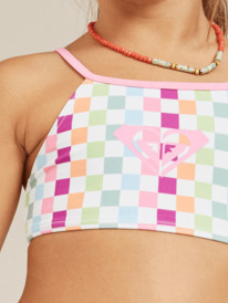8 Girls 2-7 Rainbow Check Two Piece Crop Top Bikini Set White ERLX203186 Roxy