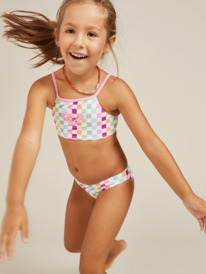 5 Girls 2-7 Rainbow Check Two Piece Crop Top Bikini Set White ERLX203186 Roxy