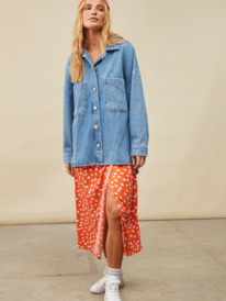 12 Womens Our Love Shacket Denim Jacket Blue URJJK03027 Roxy