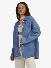 16 Womens Our Love Shacket Denim Jacket Blue URJJK03027 Roxy