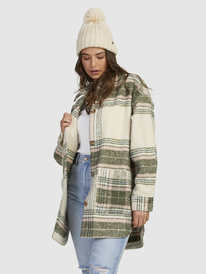 3 Womens Checking It Out Overshirt Style Coat Beige URJJK03028 Roxy