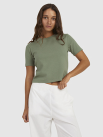 roxy, Womens Baseline Cropped T-Shirt, DEEP LICHEN GREEN (tpc0) BASELINE TEE URJKT03153