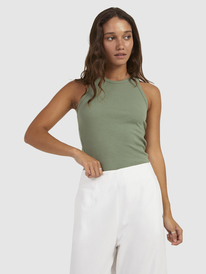 roxy, Womens Baseline Rib Knit Vest Top, DEEP LICHEN GREEN (tpc0) BASELINE TANK URJKT03177