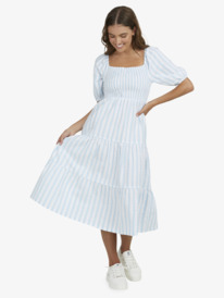 roxy, Womens Floral Fields Midi Dress, CERULEAN CABANA STRIPE (bfn3) FLORAL FIELDS II URJWD03134