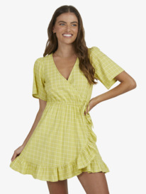 roxy, Womens Zenith Wrap Dress, LINDEN GREEN CHECK ME OUT (gfj2) ZENITH WRAP SLUB URJWD03139