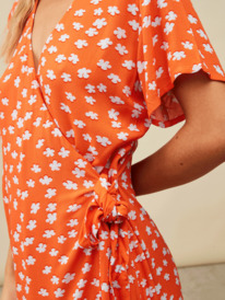 6 Womens Indigo Sand Midi Wrap Dress Orange URJWD03156 Roxy