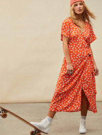 7 Womens Indigo Sand Midi Wrap Dress Orange URJWD03156 Roxy