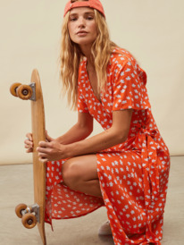 8 Womens Indigo Sand Midi Wrap Dress Orange URJWD03156 Roxy