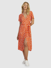 9 Womens Indigo Sand Midi Wrap Dress Orange URJWD03156 Roxy