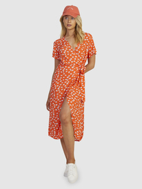 10 Womens Indigo Sand Midi Wrap Dress Orange URJWD03156 Roxy