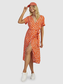 11 Womens Indigo Sand Midi Wrap Dress Orange URJWD03156 Roxy