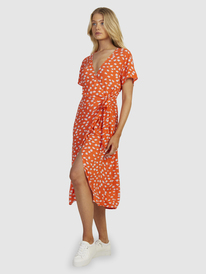 13 Womens Indigo Sand Midi Wrap Dress Orange URJWD03156 Roxy
