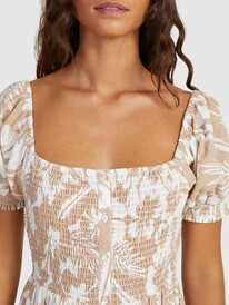 4 Womens Sunshine Mind Smocked Bodice Midi Dress Brown URJWD03175 Roxy