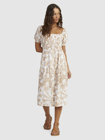 1 Womens Sunshine Mind Smocked Bodice Midi Dress Brown URJWD03175 Roxy