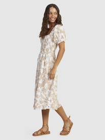 3 Womens Sunshine Mind Smocked Bodice Midi Dress Brown URJWD03175 Roxy