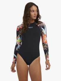 roxy, Womens Florette Long Sleeve One-Piece Swimsuit, FLORETTE ANTHRACITE (kvj8) FLORETTE LS ONESIE URJWR03204