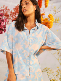 3 Womens Apres Surf Short Sleeve Shirt Blue URJWT03106 Roxy