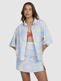 8 Womens Apres Surf Short Sleeve Shirt Blue URJWT03106 Roxy