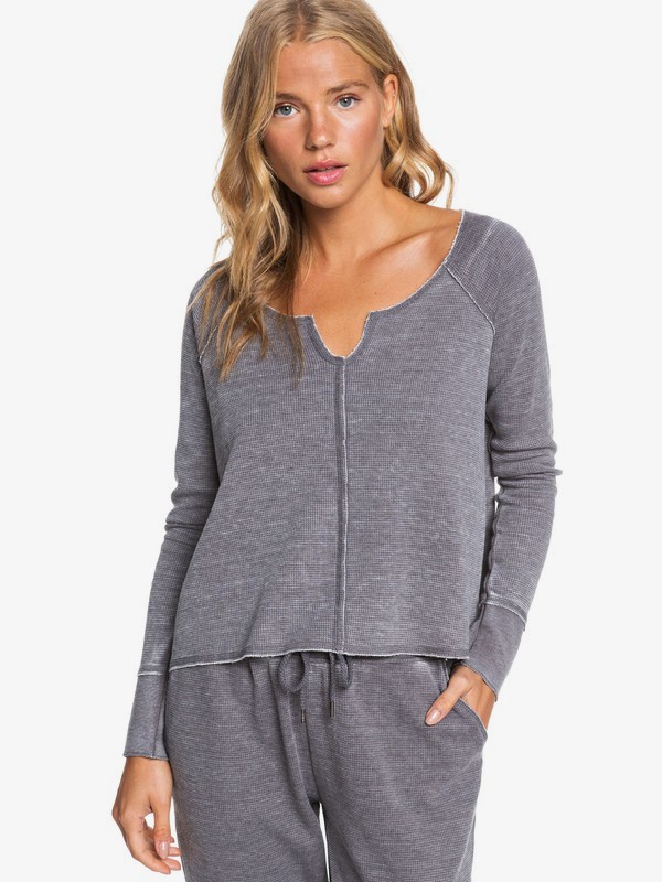 roxy, Look Lively Long Sleeve Rib Knit Top, CHARCOAL HEATHER (ktah) 0 Look Lively Long Sleeve Rib Knit Top Black ARJKT03267 Roxy