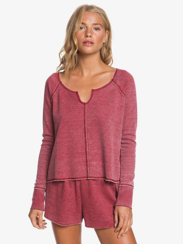 roxy, Look Lively Long Sleeve Rib Knit Top, RHUBARB HEATHER (rzeh) 0 Look Lively Long Sleeve Rib Knit Top Red ARJKT03267 Roxy
