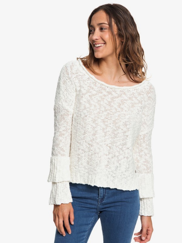 roxy, Ruffle Party Sweater, MARSHMALLOW (wbt0) 0 Ruffle Party Sweater White ARJSW03214 Roxy