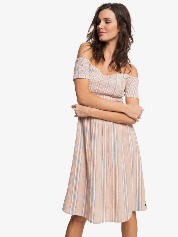 roxy, Pretty Lovers Off The Shoulder Dress, TANDOORI SPICE CHEROKEE STRIPE (npq3) 0 Pretty Lovers Off The Shoulder Dress ARJWD03197 Roxy