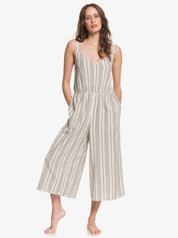 roxy, Take Care Cropped Wide Leg Strappy Jumpsuit, IVORY CREAM STRIPE (tfm3) 0 Take Care Cropped Wide Leg Strappy Jumpsuit Beige ARJWD03249 Roxy