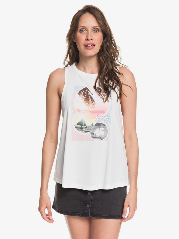 roxy, Island Palms Sleeveless Tee, MARSHMALLOW (wbt0) 0 Island Palms Sleeveless Tee White ARJZT05392 Roxy