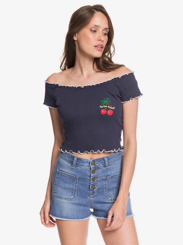 roxy, Cherry Palm Off-The-Shoulder Top, DRESS BLUES (btk0) 0 Cherry Palm Off-The-Shoulder Top Blue ARJZT05408 Roxy